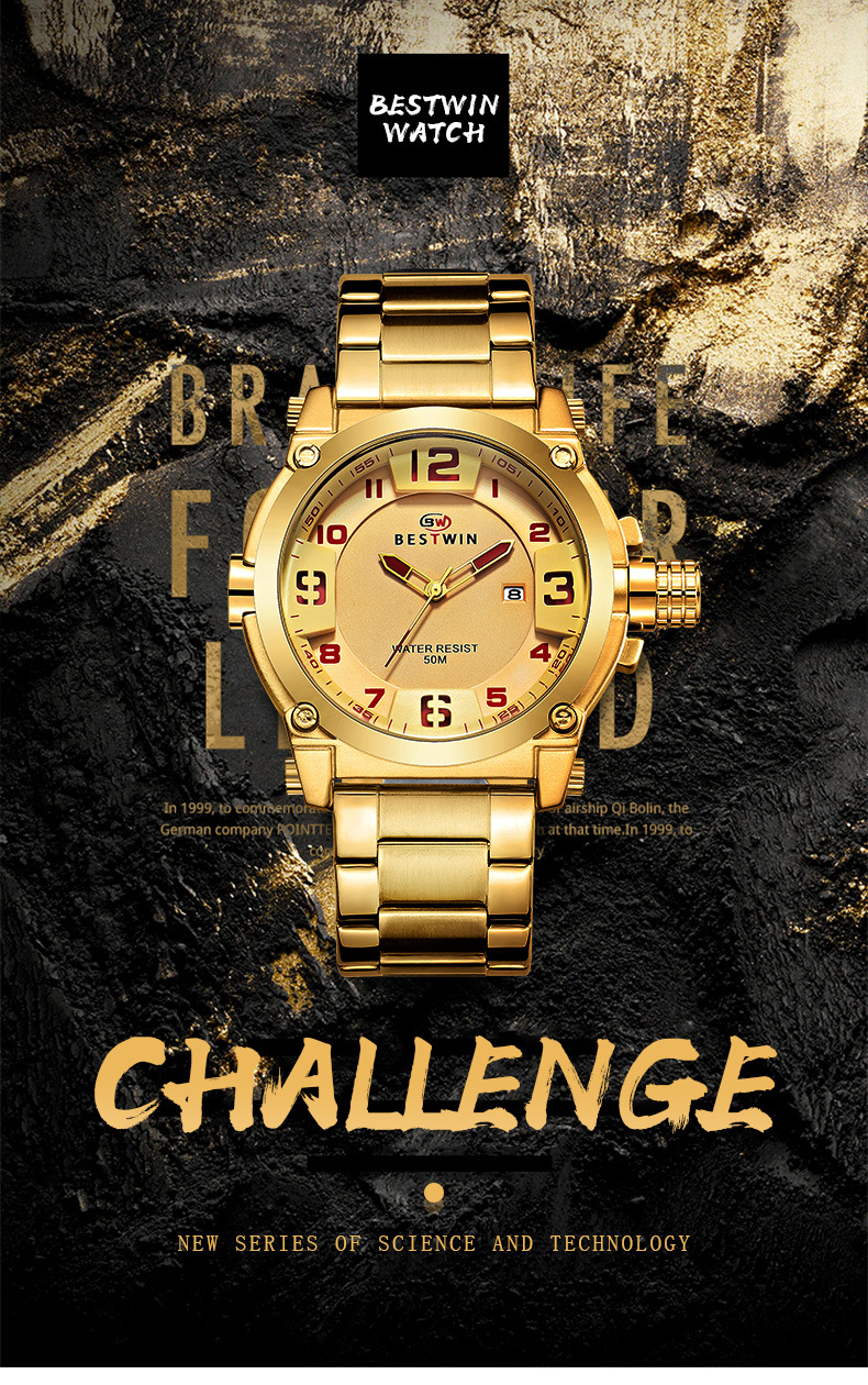 bestwin网红男士机车手表男抖音防水大表盘石英日历男表6770