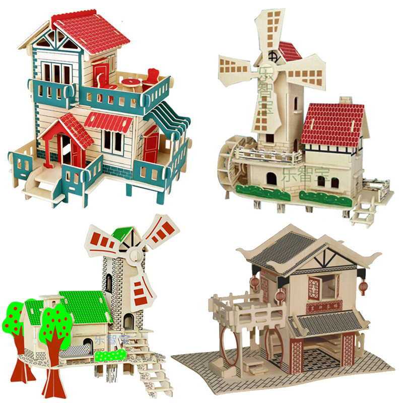 地摊现货量大优惠茗轩茶楼3d立体仿真工艺品diy木制益智玩具拼图