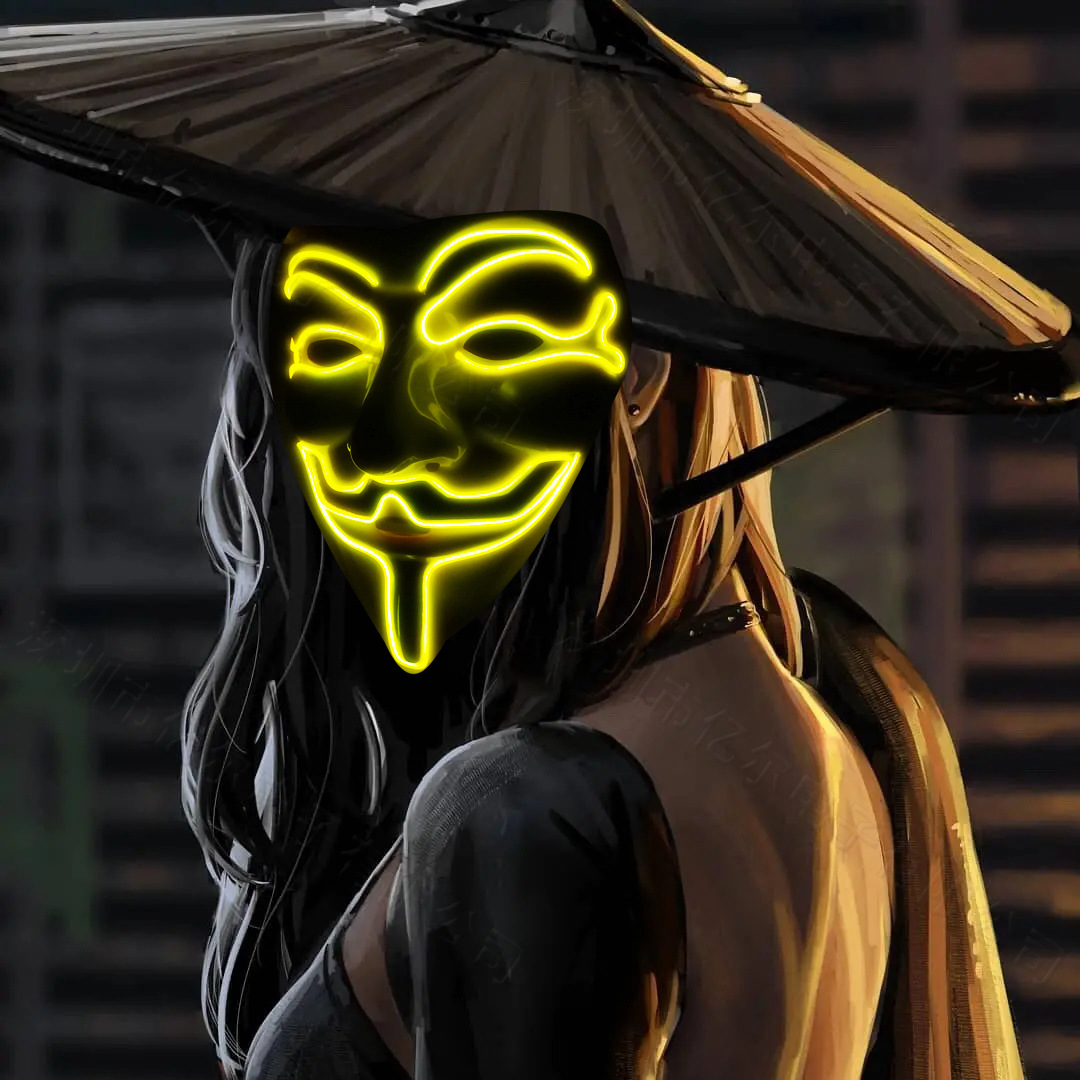 led冷光线v字仇杀队万圣节发光面具小丑全面恐怖化妆舞会派对道具