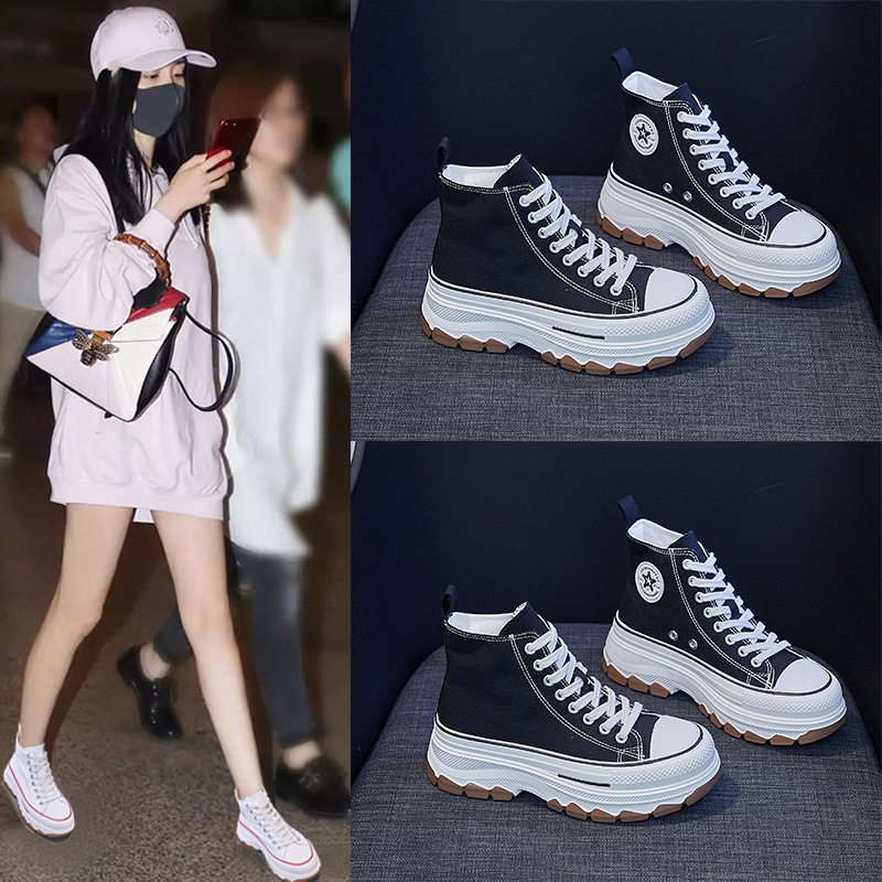 2024春夏新款透气帆布鞋女学生高帮板鞋ins韩版休闲小白鞋 mx2802
