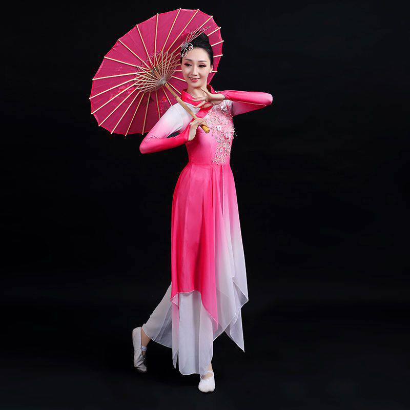 古典舞演出服女中国风飘逸扇子舞蹈服仙女独舞半壶纱伞舞秧歌套装