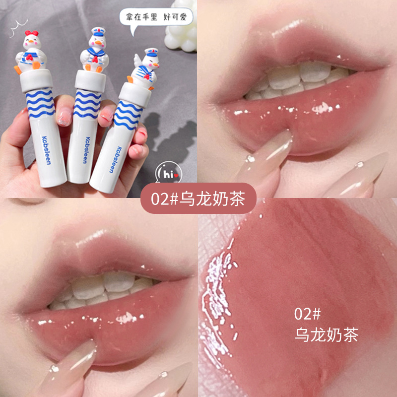 Kobeleen Happy Duck Mirror Soft Mist Lip Lacquer Matte White 8 Color Lipstick Daily Versatile Girl Hair Generation