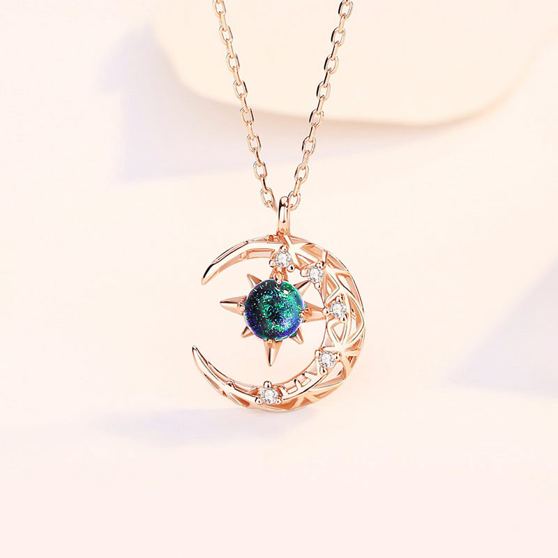 925银梦落星月项链时尚个性女锁骨链玫瑰金吊坠七夕礼物厂家新款