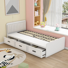 简约小户型板式床单人高箱收纳储物床抽屉现代可订软包省空间家具