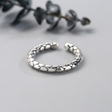 s925纯银复古做旧高级感纹理蛇皮素圈戒指女潮酷小众设计感食指环