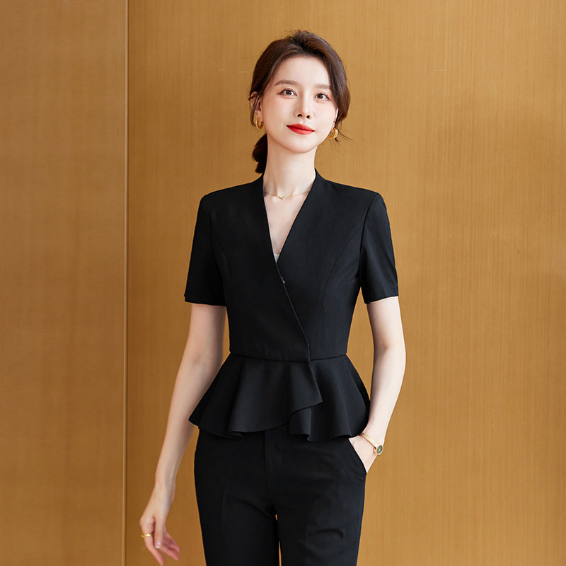 夏装显瘦短袖女装套装裙美容会所工作服工装优雅小码女士西装外套