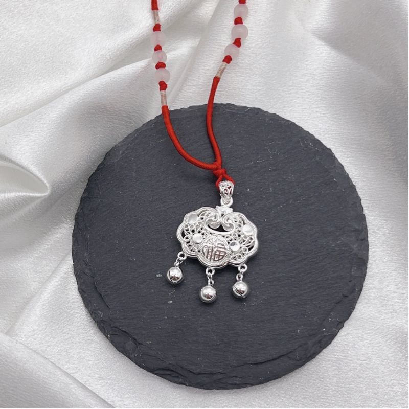 云南民族风饰品项链复古999千足银锁骨链平安长命锁吊坠项链-阿里巴巴