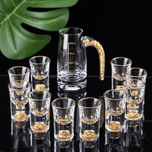 金箔白酒杯套装分酒器送礼家用高档水晶玻璃杯一口烈酒杯中式酒具