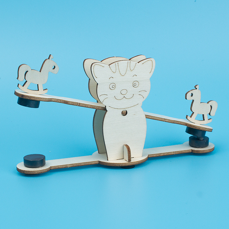 磁力跷跷板科学实验 幼儿园手工diy拼装科技小制作益智玩教具stem