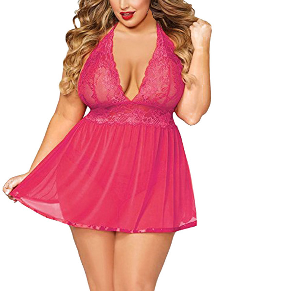 European and American Amazon plus Size Sexy Lace Suit Sexy Lingerie Foreign Trade Wholesale Pajamas Transparent Tempting