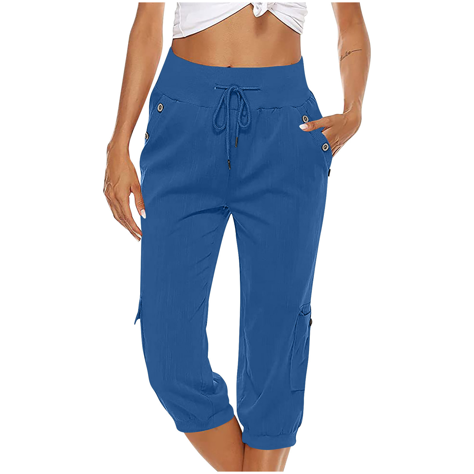 Amazon EBay Cross-Border European and American Ladies Solid Color Drawstring Loose Leisure Workwear Wide Leg Straight Cropped Pants with Mouth