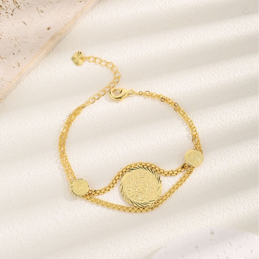 跨境中东沙特阿拉伯新品车花圆圈金色硬币手链宴会复古手饰-阿里巴巴