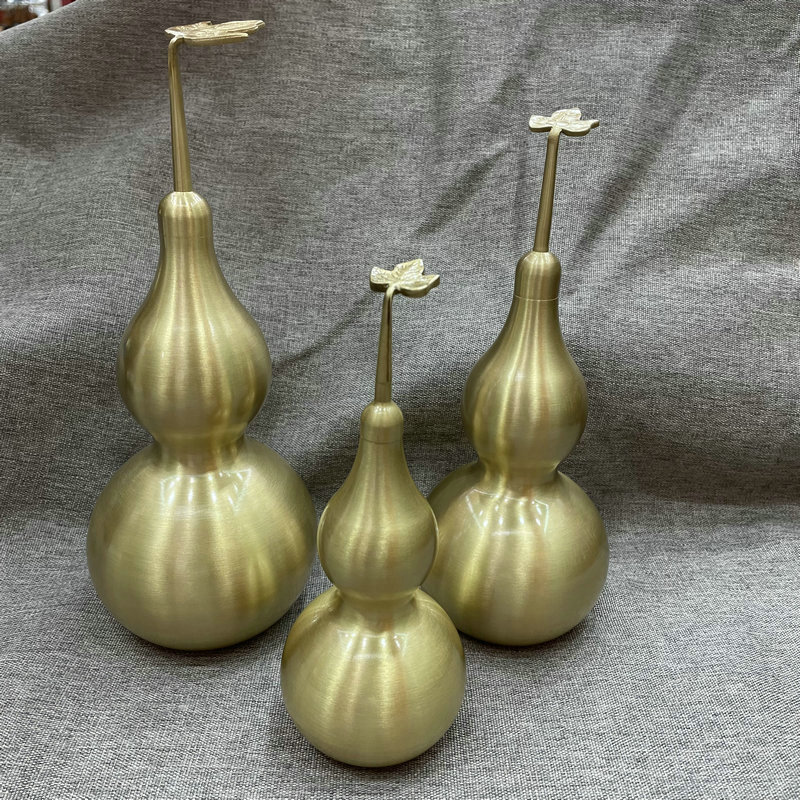 Factory Supply Brass Gourd Open Cover with Leaf Glossy Gourd Ornaments Living Room Entrance Office Desk Surface Panel Decoration