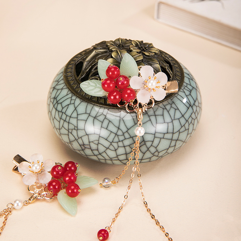 汉服发饰古风发夹流苏对夹lolita红色仙气清新古装古代中国风头饰