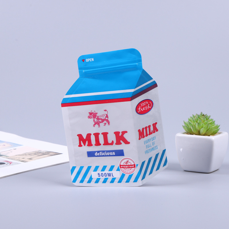 彩印logo牛奶豆浆液体包装袋异型铝箔复合软包装食品袋自立吸嘴袋