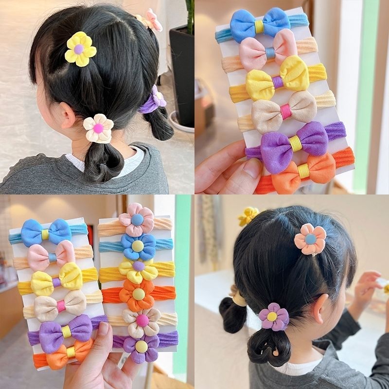 Children's Rubber Band Fabric Flower Bow Tie Does Not Hurt Hair High Elastic Hair Bands for Girls Girl's Hair Rope Towel Ring Wholesale