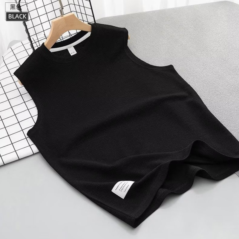 Summer Sleeveless T-shirt Men's Loose Trendy All-Matching T-shirt Waistcoat Ins Casual Simple Waffle Sports Vest