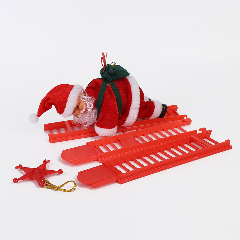 Electric Old Man Climbing Ladder Music Luminous Santa Claus Optical Fiber Red Ladder Christmas Children's Toy Gift Gift
