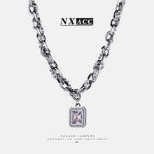 NX-1008 潮酷嘻哈冷淡风个性方牌吊坠中长款项链女锁骨链网红配饰