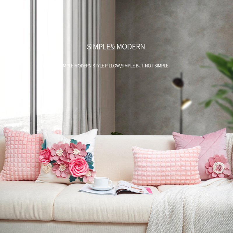 2024 New Fashion Simple Flower-Pattern Throw Pillow Simple Match Series Affordable Luxury Style Soft Cosy Girl Pink Pillow Cover