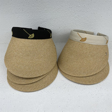 日本款细纸草帽女夏季出游草编空顶帽沙滩遮阳帽子防晒海边太阳帽