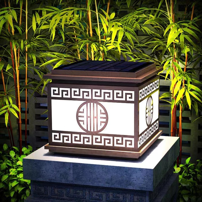 太阳能柱头灯庭院围墙院墙灯 新中式太阳能灯别墅庭院太阳能壁灯