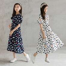 2022新款韩版洋气女孩公主裙 女中大童洋气波点泡泡袖连衣裙