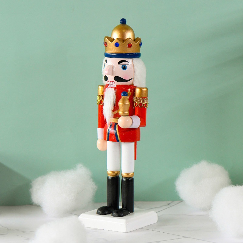 2022新款25cm红身白脚国王胡桃夹子圣诞节装饰欧式家居创意小摆件