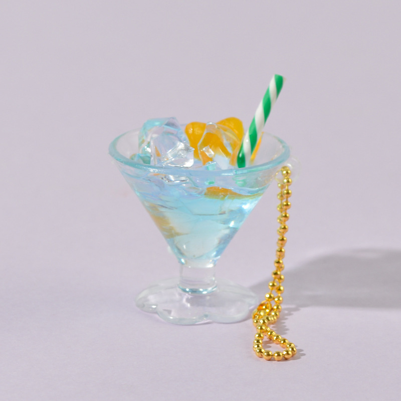 Simulation Mini Blue Enchantress Cocktail Keychain Pendant Simulation Iced Fruit Cup Drink Candy Toy Pendant