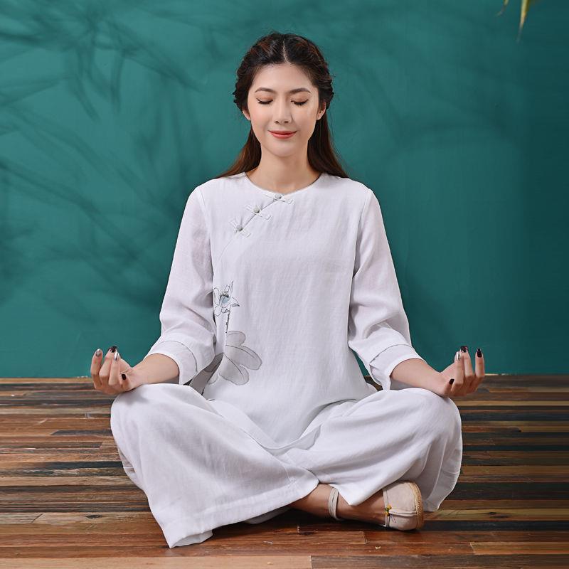 佛系女装禅意春夏素衣套装中国风仙气上衣打坐禅修茶服文艺两件套