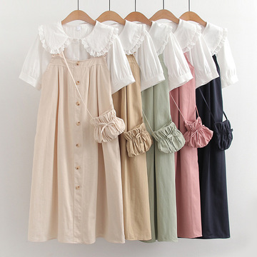 日系学院风甜美套装裙 夏装 可爱少女减龄背带裙气质显瘦连衣裙