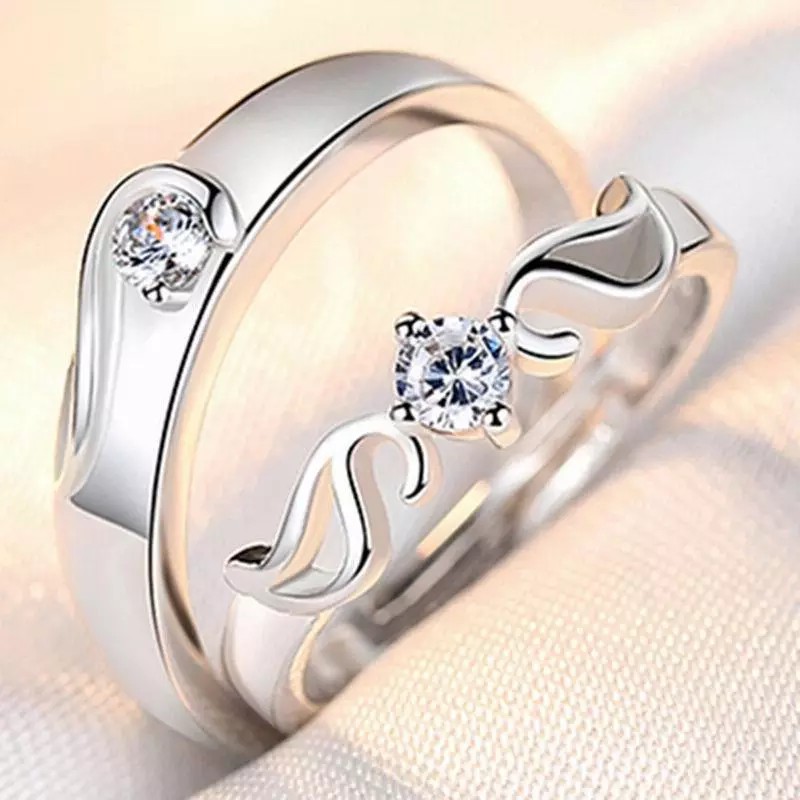 Couple Ring Korean Simple Couple Rings Simulation Diamond Ring Open Zircon Classic Ring Couple Wedding Ring One Piece Dropshipping