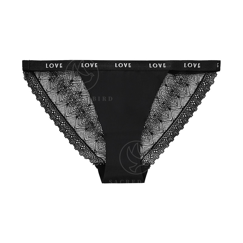 Personalized Letter Waist Edge Seamless Stitching Lace Sexy See-through Underwear European and American plus Size Cotton Crotch Women's Briefs