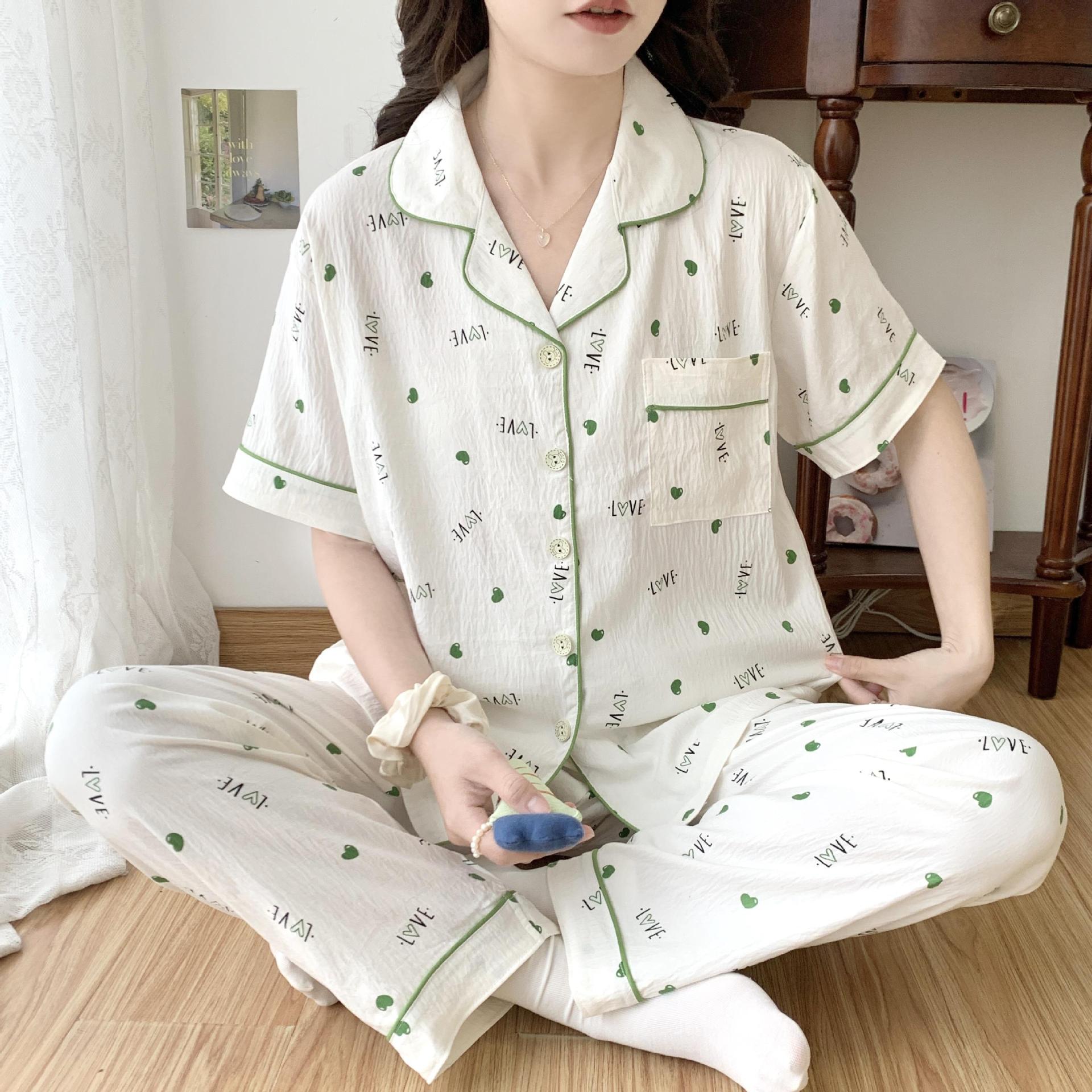 2024新款睡衣女夏季云朵棉薄款短袖长裤高级感女士夏天家居服套装