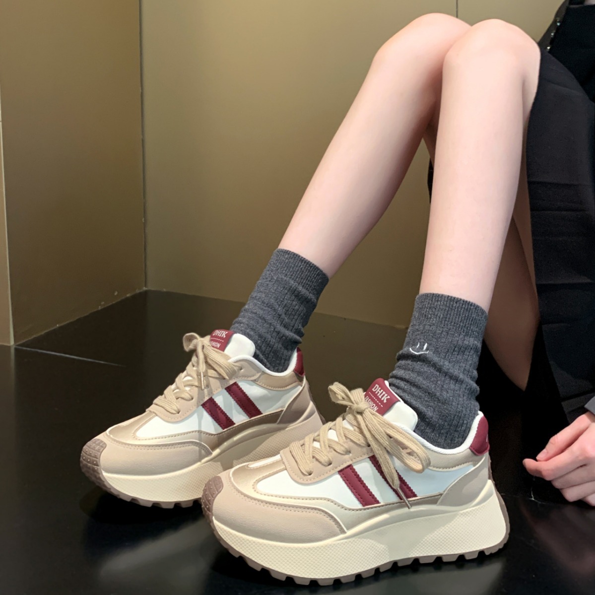 复古百搭显脚小厚底老爹鞋女款2024新款春季学生增高轻便运动鞋子
