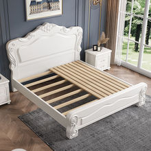 欧式白色实木床1.8米双人床美式简约现代高箱雕花主卧公主床婚床