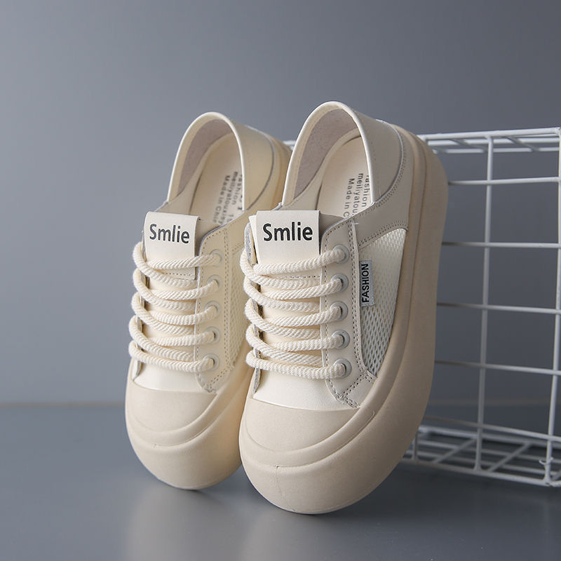 懒人两穿女款娃娃鞋2024夏季新款网面透气小白鞋丑萌大头百搭鞋子