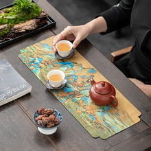 中式古画防水干泡茶巾布双面禅意桌布茶道配件桌旗茶席茶具茶布