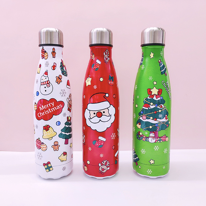 Factory Direct Sales Cross-Border 304 Stainless Steel Vacuum Cup Double-Layer Vacuum Straight Coke Bottle Shape Christmas Water Cupstock