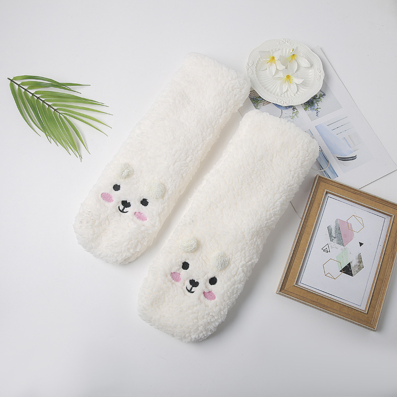 Three-Dimensional Bear Smiley Face Floor Socks Thickened Fleece-Lined Warm Home Sleep Socks Sole Dispensing Slippers Plush