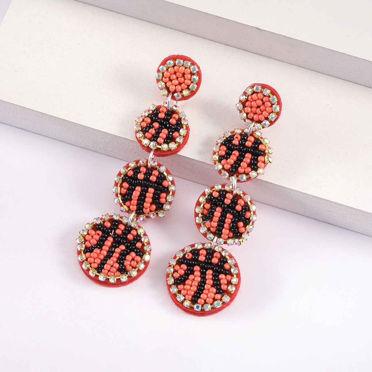 欧美运动会比赛日耳饰 创意diy米珠编织basketball篮球足球耳环