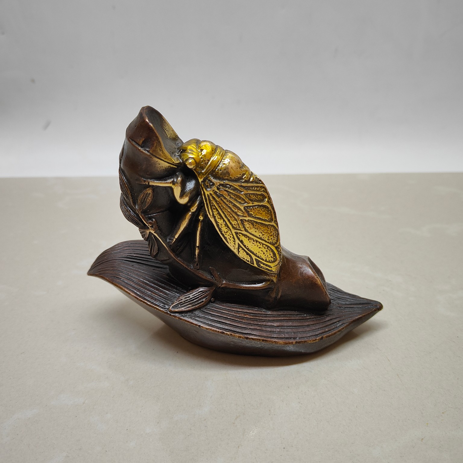 批发古玩黄铜鎏金金蟾一鸣惊人摆件做旧铜鎏金风水知了摆设工艺品