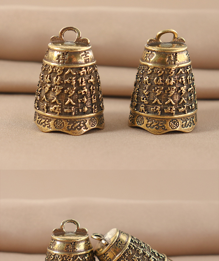 纯黄铜佛教消灾吉祥神咒法器迷你摇铃 辟邪小铃铛吊坠钥匙扣挂件