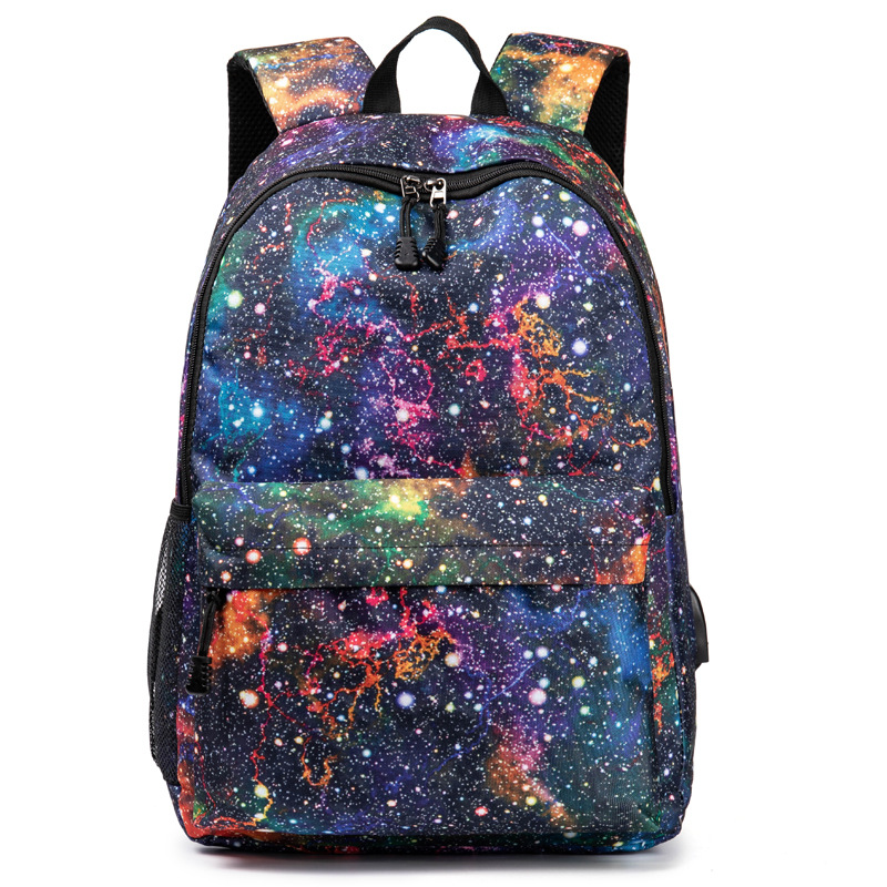 Men's and Women's Backpacks Starry Sky Backpack USB Charging Middle School Student Schoolbag Mountaineering Korean Style Leisure Travel Cross-Border