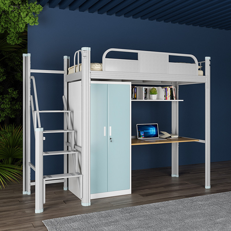 公寓床学校宿舍学生组合床下桌上床下柜家用含衣柜书桌一体铁艺床