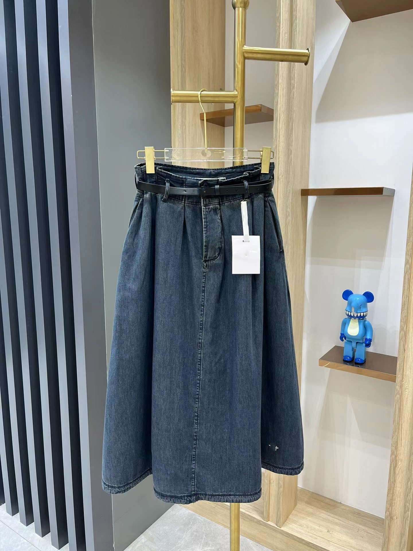 European Station CD Home Thin Soft Denim Skirt Female 23 Summer High Waist Slimming Umbrella Skirt with Belt Casual Dress