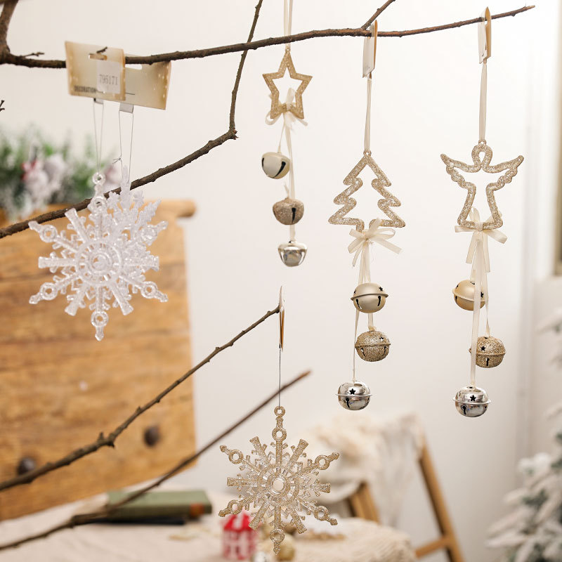 圣诞节装饰铃铛挂件道具仿真圣诞雪花片五角星星吊饰圣诞节小饰品