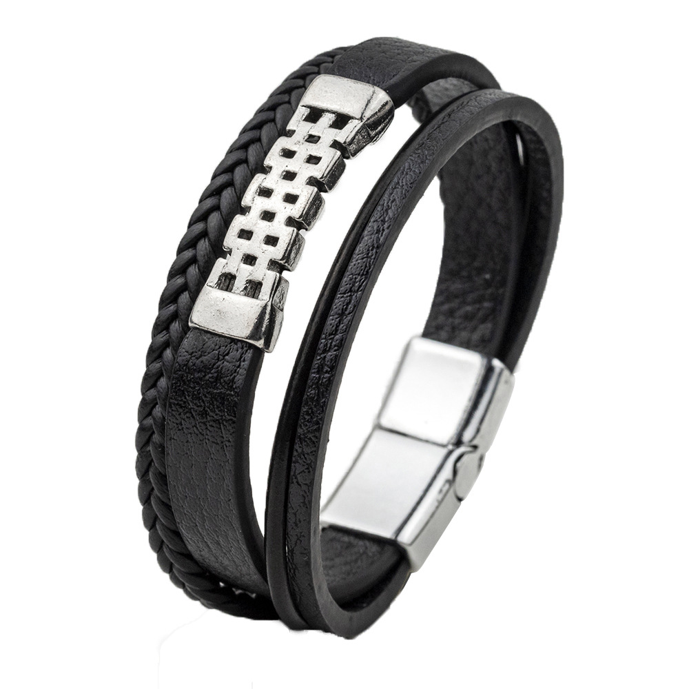 New Personalized Leather Bracelet Men's Bracelet Wholesale Fashion Titanium Steel Bracelet Stainless Steel Magnetic Snap Hand Strap Wristband