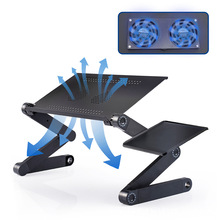 5V笔记本电脑桌铝合金风扇散热便携折叠床上桌子办公家用书桌黑色