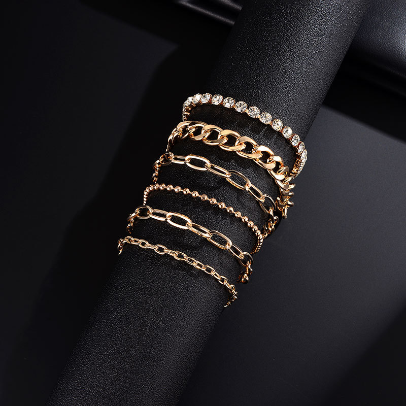 欧美款水钻链条手链女金属色摇滚金属手链中东流行跨境说唱嘻哈风